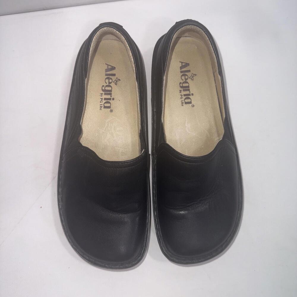 Alegria Deb Black Leather Old Money Classic Slip On Clogs‎ Shoes Size 7-7.5